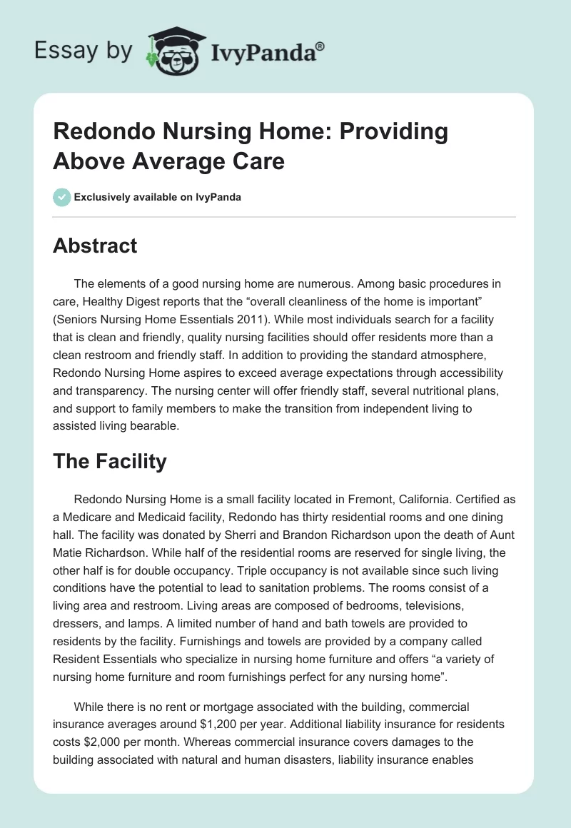 Redondo Nursing Home: Providing Above Average Care. Page 1