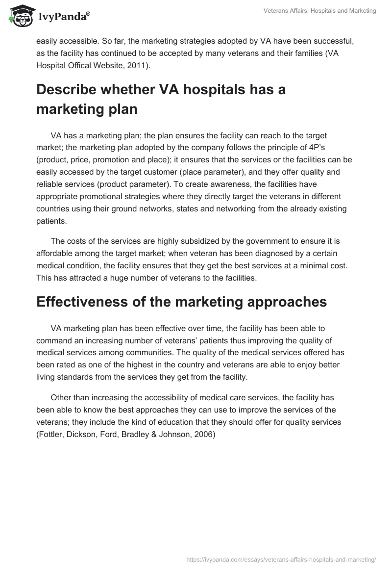 Veterans Affairs: Hospitals and Marketing. Page 2