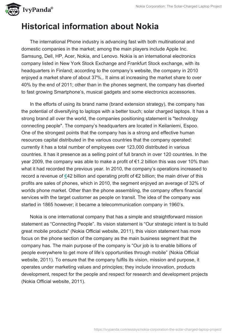 Nokia Corporation: The Solar-Charged Laptop Project. Page 2