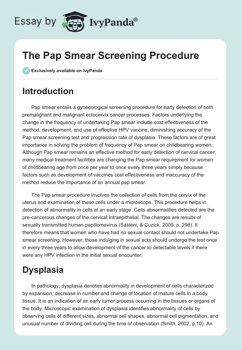 The Pap Smear Screening Procedure. Page 1