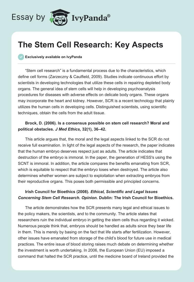 The Stem Cell Research: Key Aspects. Page 1