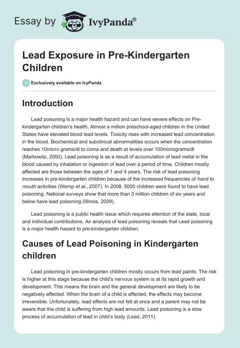 Lead Exposure in Pre-Kindergarten Children. Page 1