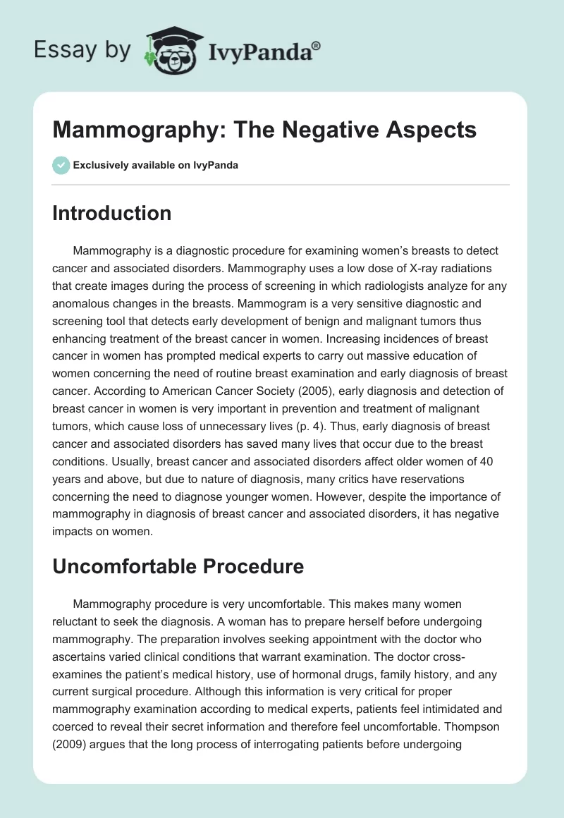 Mammography: The Negative Aspects. Page 1