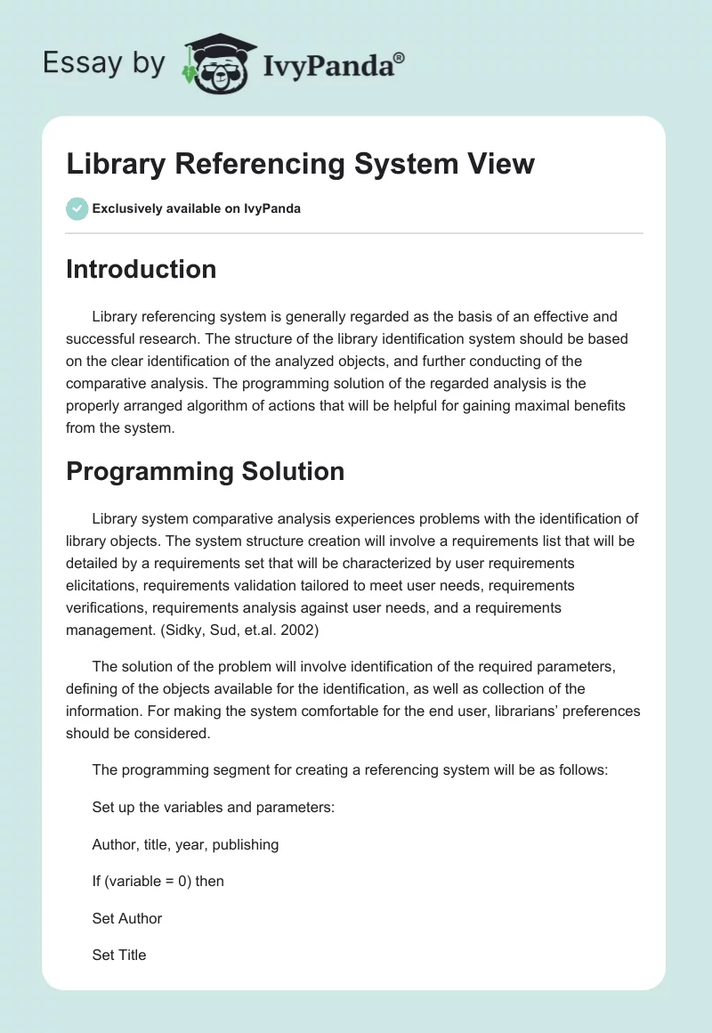 Library Referencing System View. Page 1