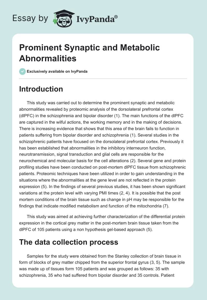 Prominent Synaptic and Metabolic Abnormalities. Page 1