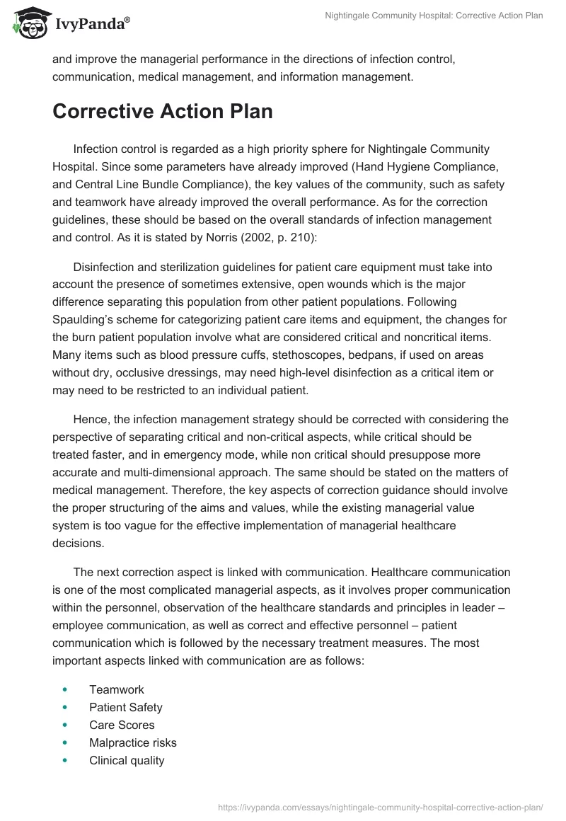 Nightingale Community Hospital: Corrective Action Plan. Page 2