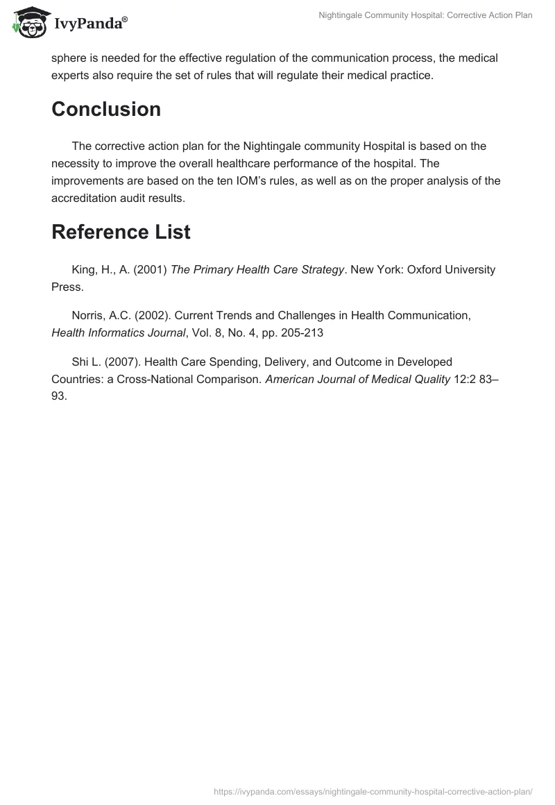 Nightingale Community Hospital: Corrective Action Plan. Page 4