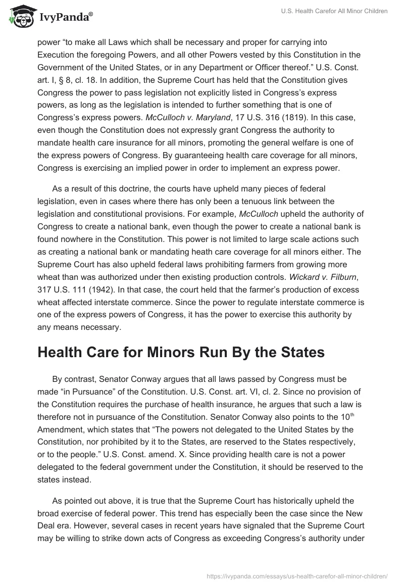 U.S. Health Carefor All Minor Children. Page 2