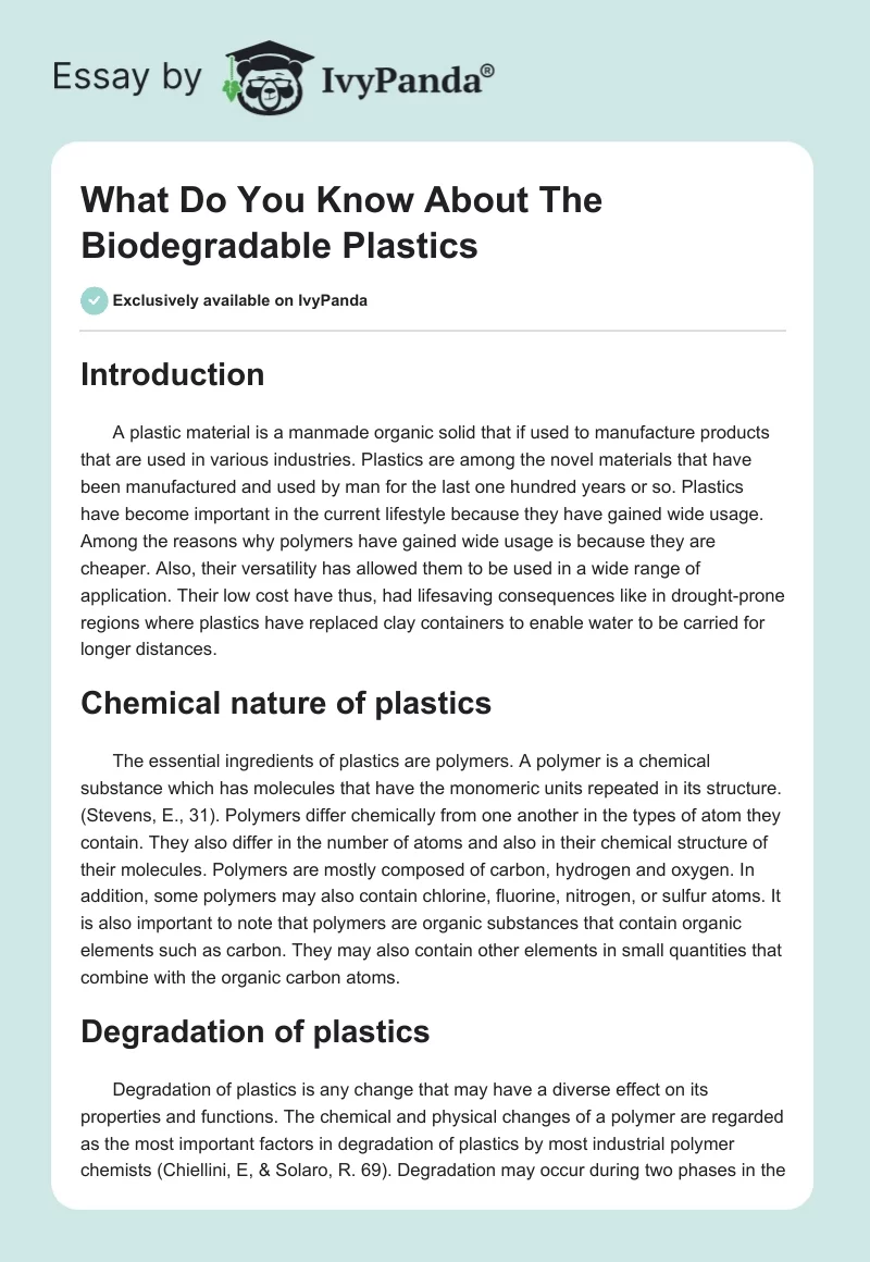 What Do You Know About The Biodegradable Plastics. Page 1