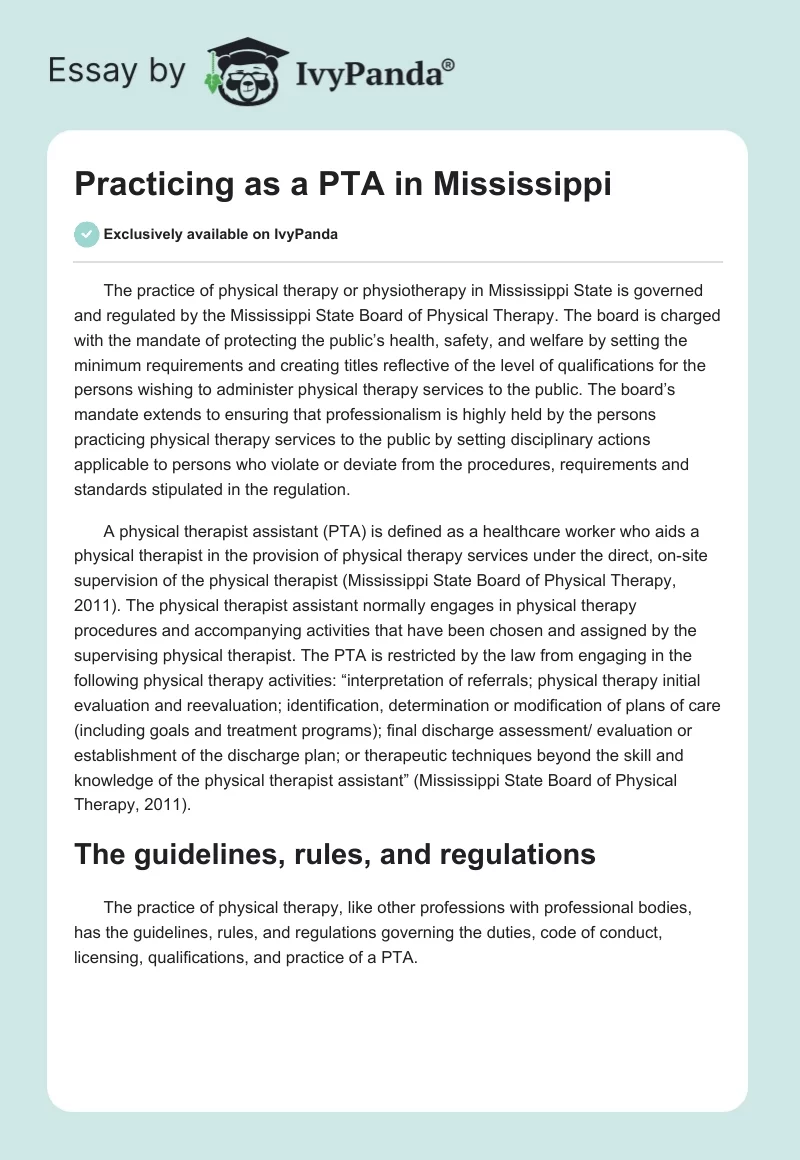 Practicing as a PTA in Mississippi. Page 1