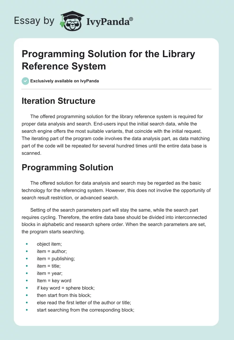 Programming Solution for the Library Reference System. Page 1