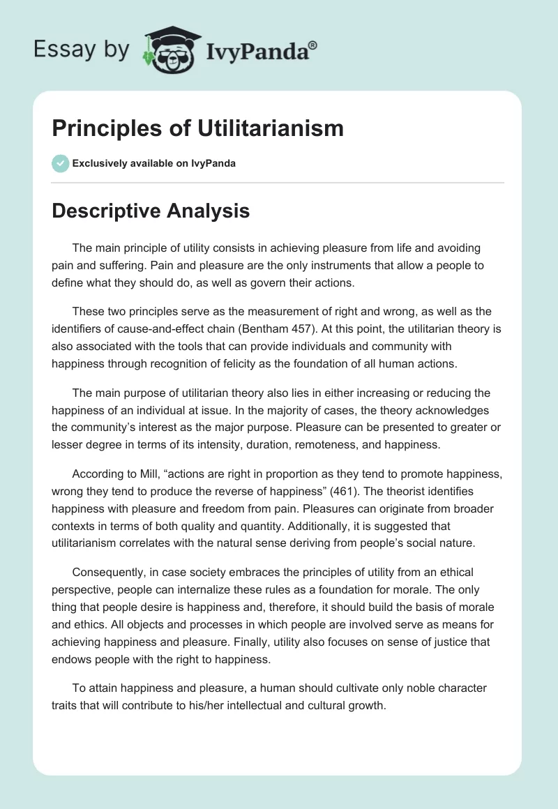 Principles of Utilitarianism. Page 1