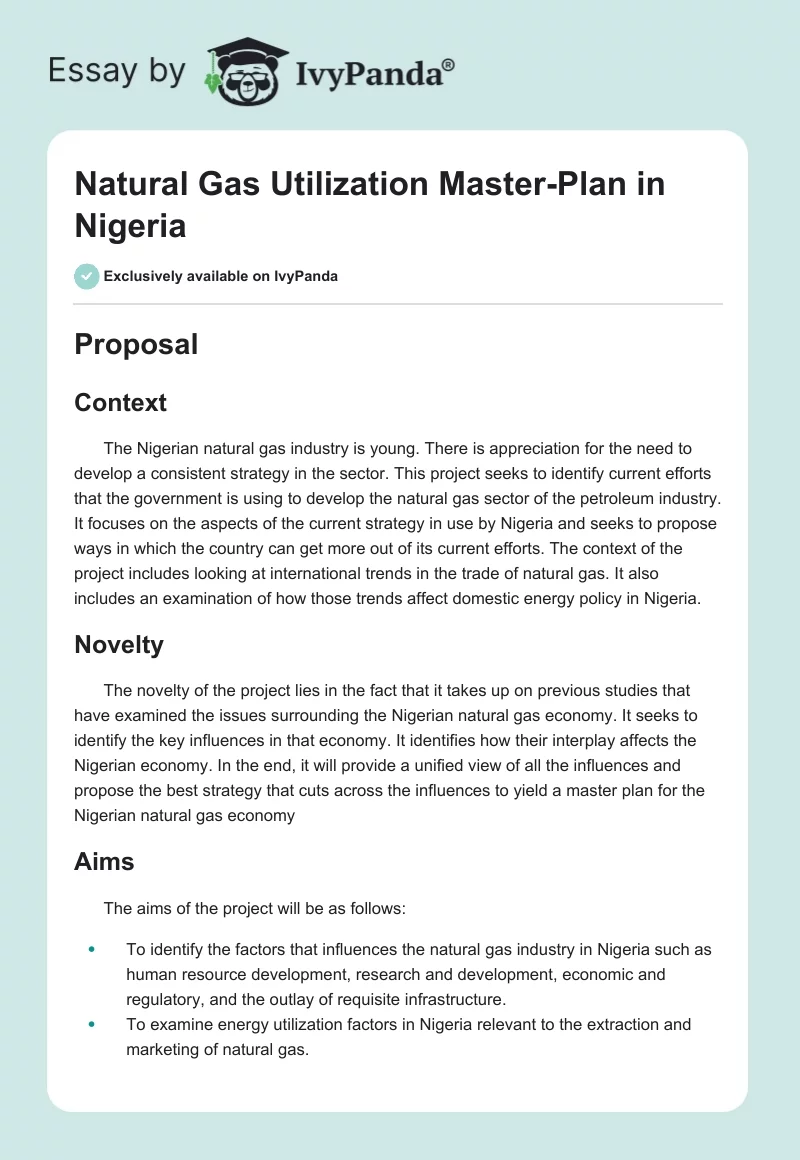 Natural Gas Utilization Master-Plan in Nigeria. Page 1