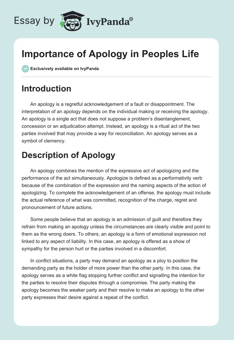 Importance of Apology in Peoples Life. Page 1