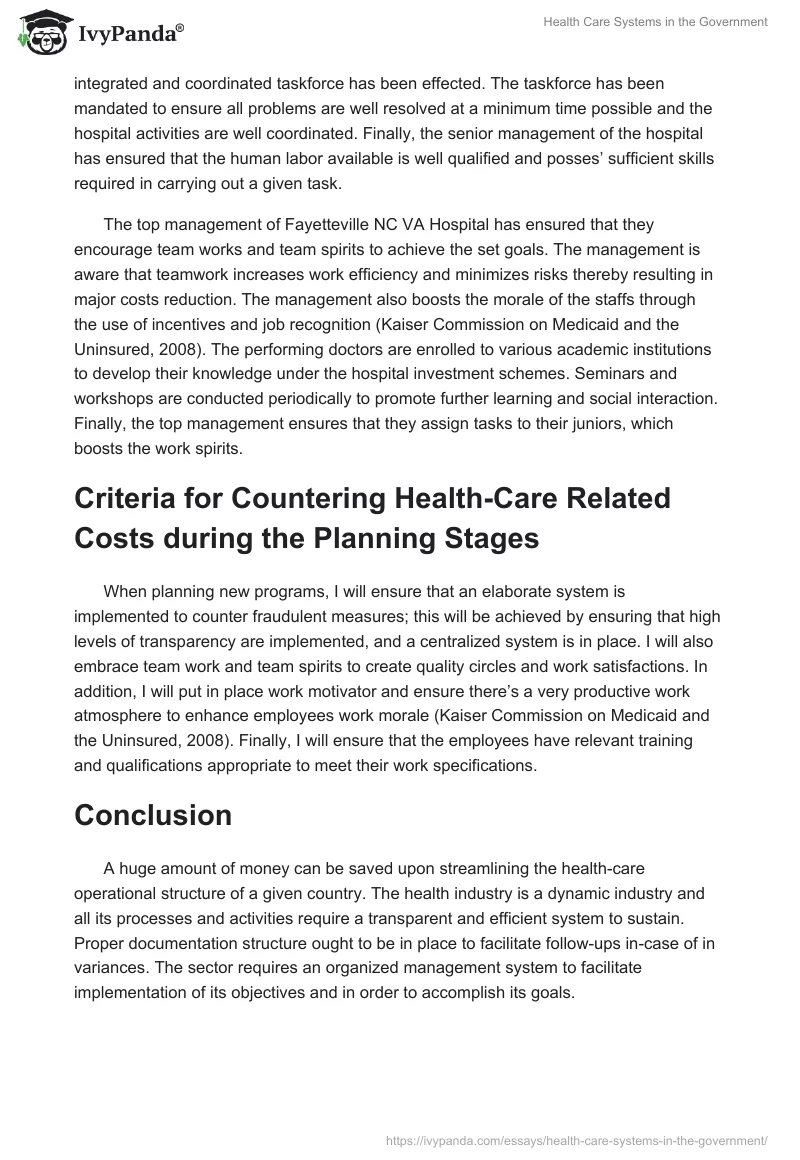 Health Care Systems in the Government. Page 3