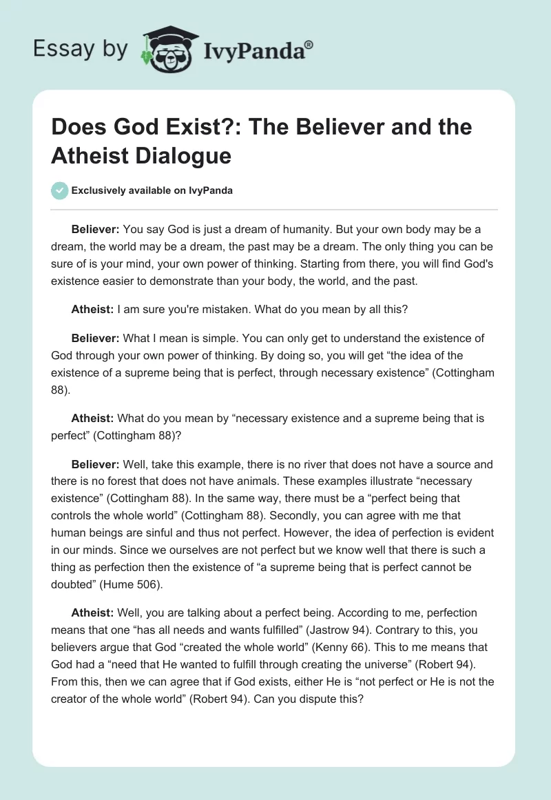 Does God Exist?: The Believer and the Atheist Dialogue. Page 1