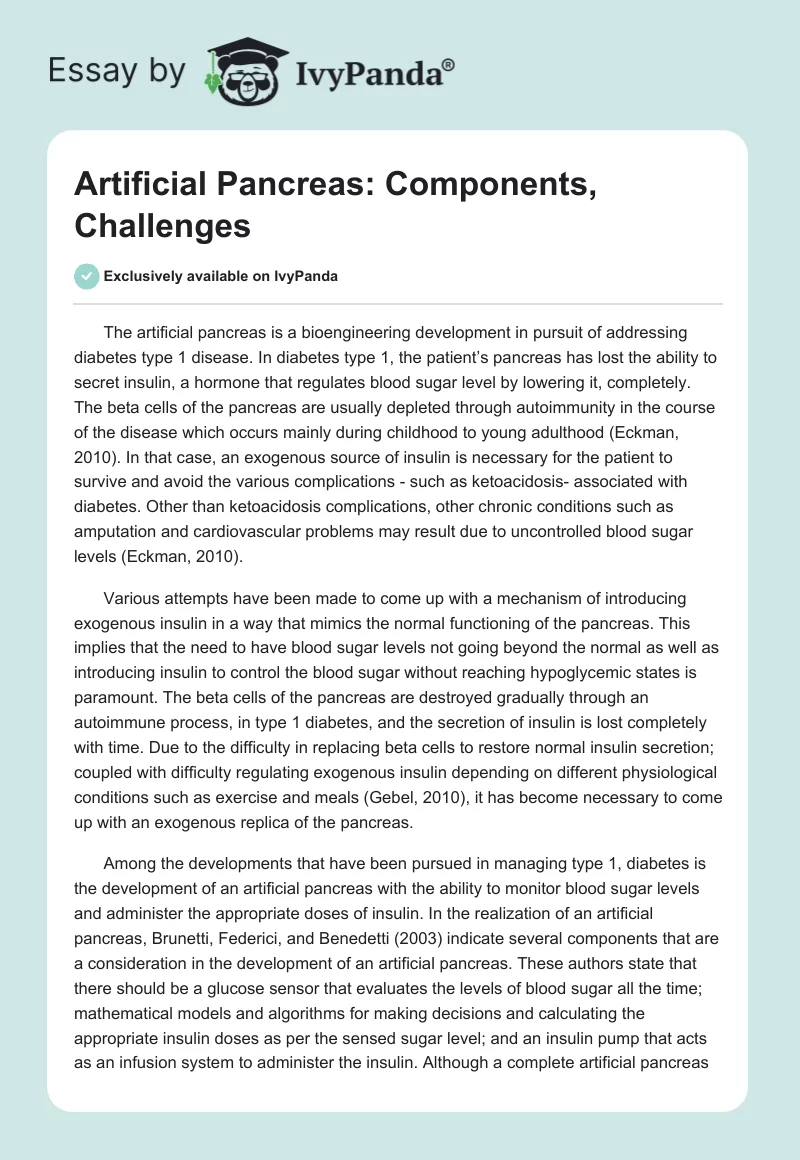 Artificial Pancreas: Components, Challenges. Page 1