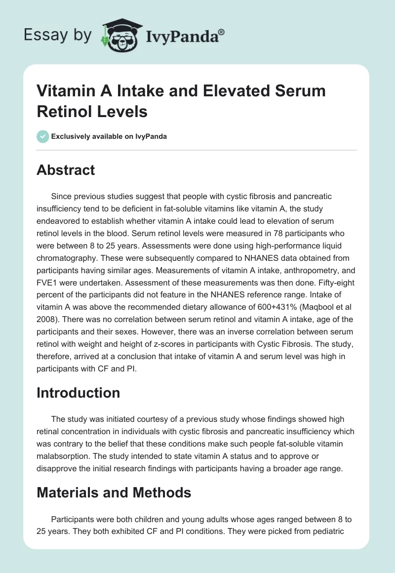 Vitamin A Intake and Elevated Serum Retinol Levels. Page 1