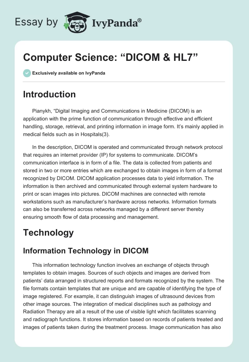 Computer Science: “DICOM & HL7”. Page 1