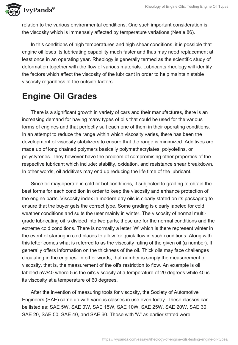 Rheology of Engine Oils: Testing Engine Oil Types. Page 3