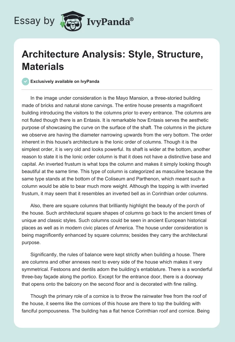 Architecture Analysis: Style, Structure, Materials. Page 1
