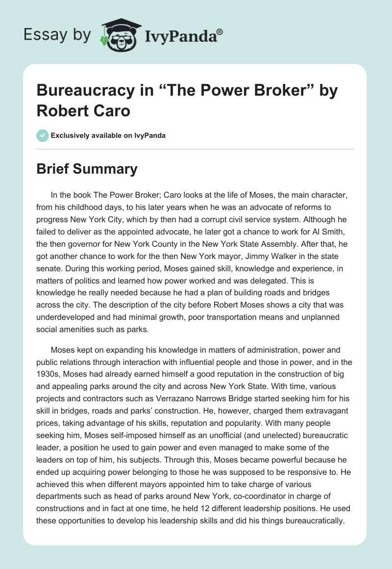 Bureaucracy in “The Power Broker” by Robert Caro. Page 1