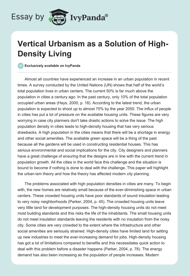 Vertical Urbanism as a Solution of High-Density Living. Page 1