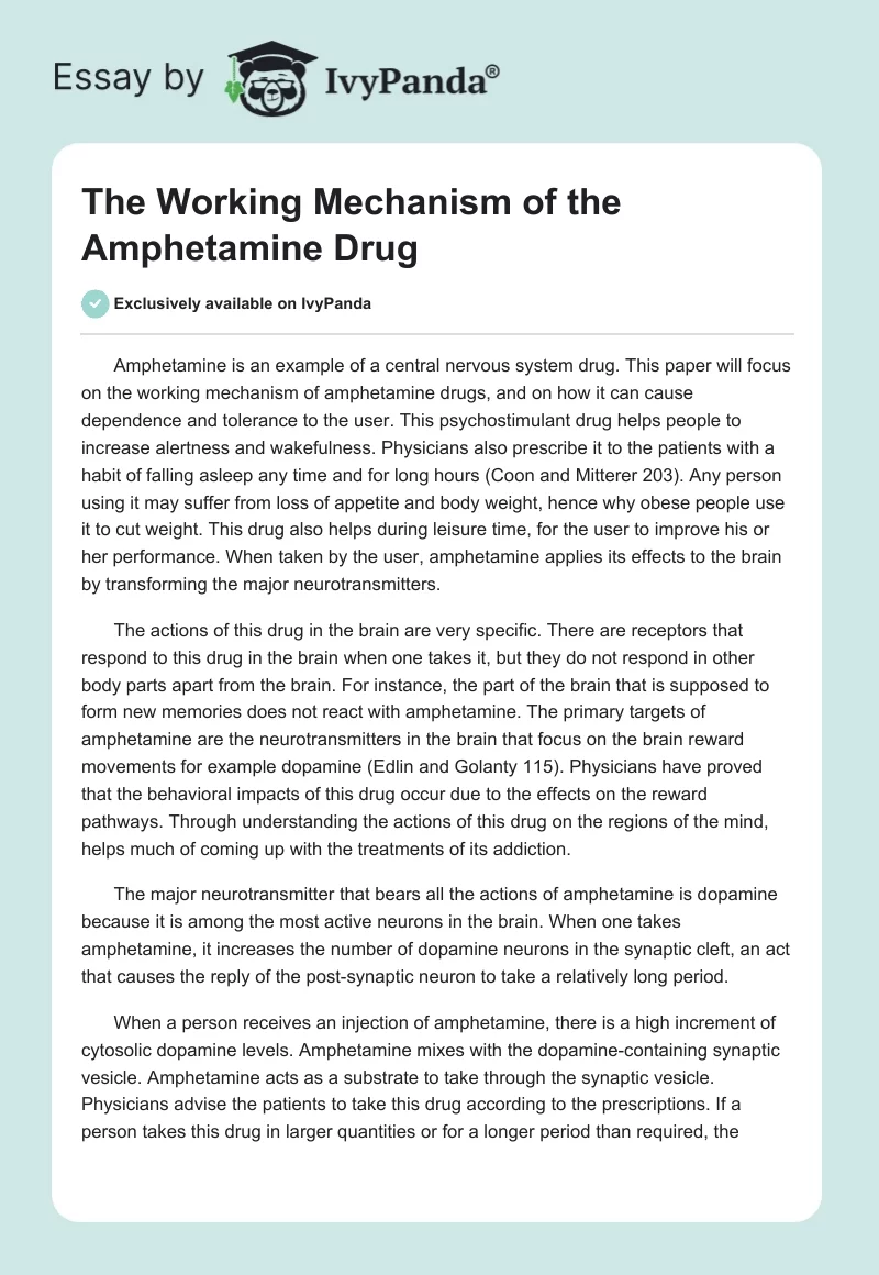The Working Mechanism of the Amphetamine Drug. Page 1