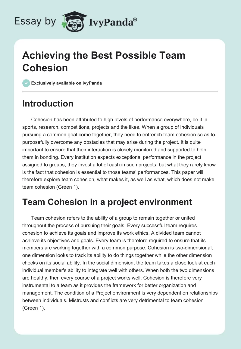 Achieving the Best Possible Team Cohesion. Page 1