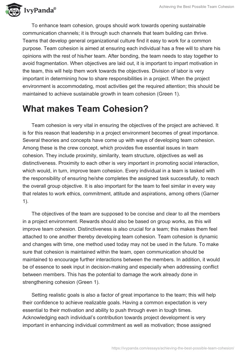 Achieving the Best Possible Team Cohesion. Page 2