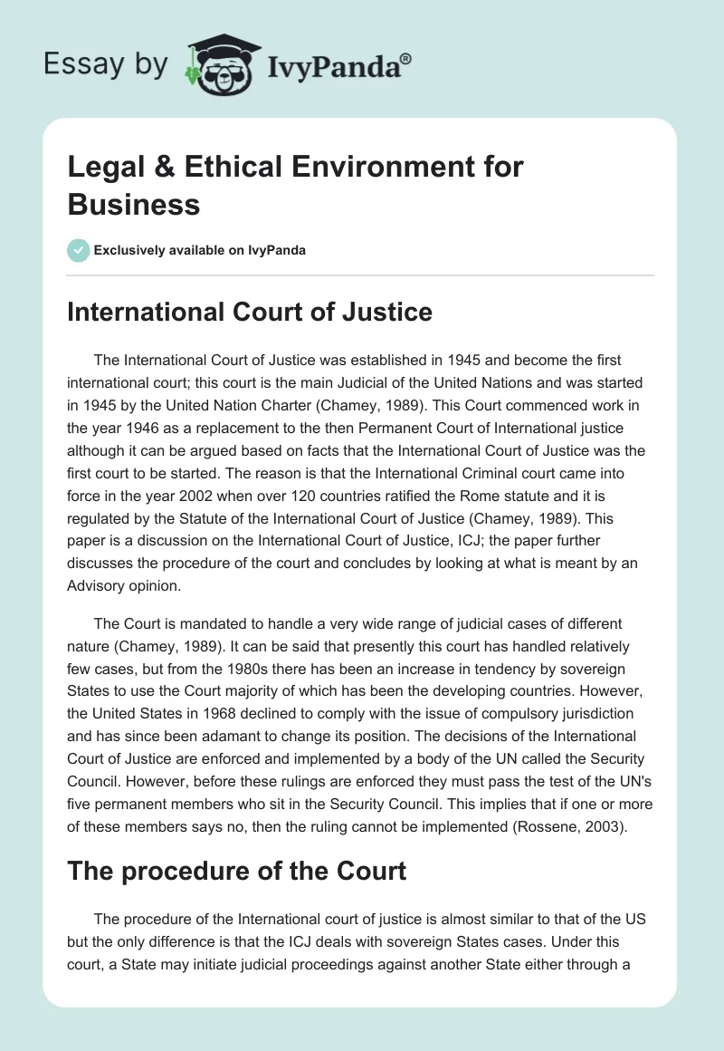 Legal & Ethical Environment for Business. Page 1
