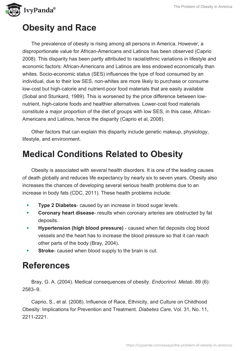 The Problem of Obesity in America. Page 2