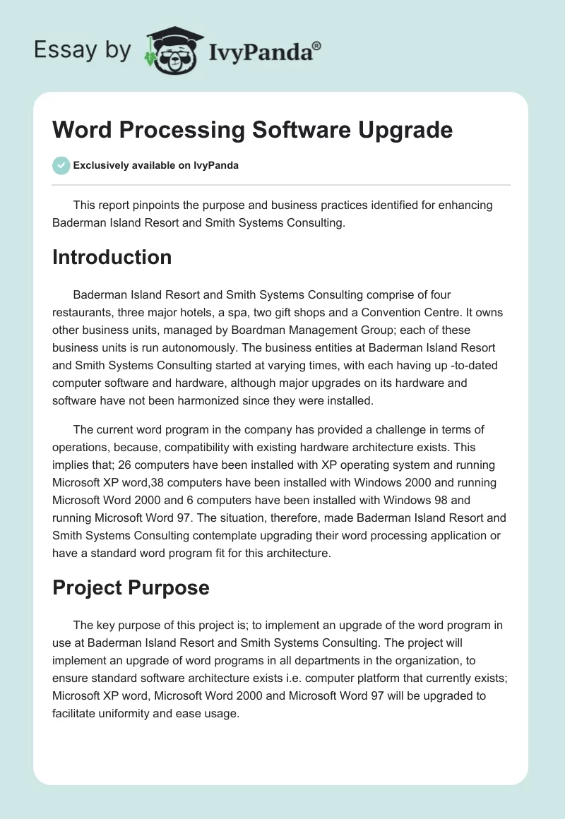 Word Processing Software Upgrade. Page 1