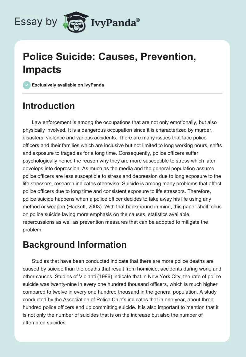 Police Suicide: Causes, Prevention, Impacts. Page 1