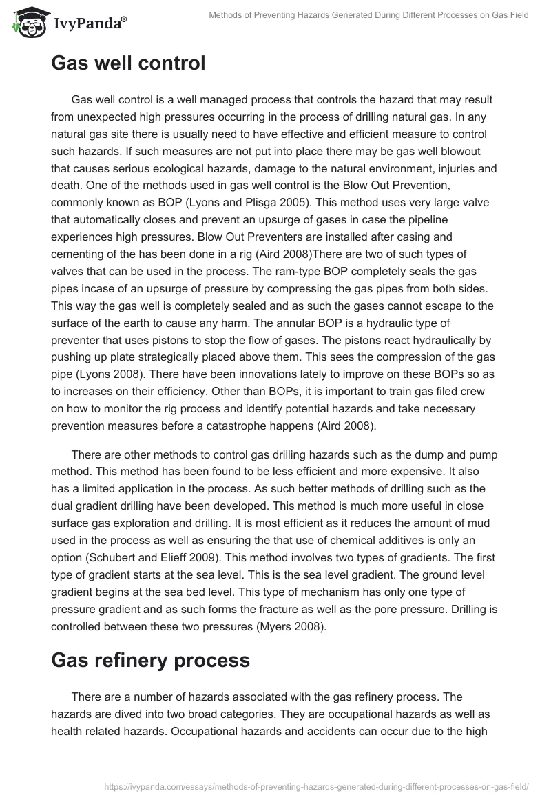 Methods of Preventing Hazards Generated During Different Processes on Gas Field. Page 2