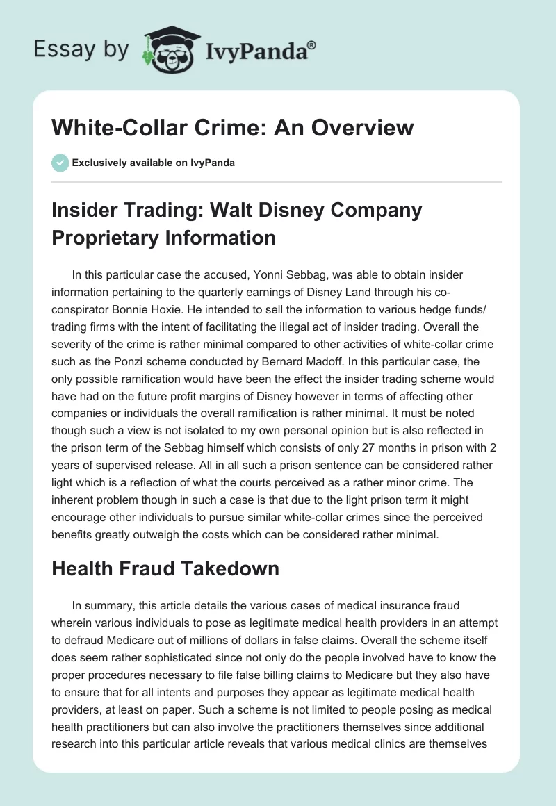 White-Collar Crime: An Overview. Page 1