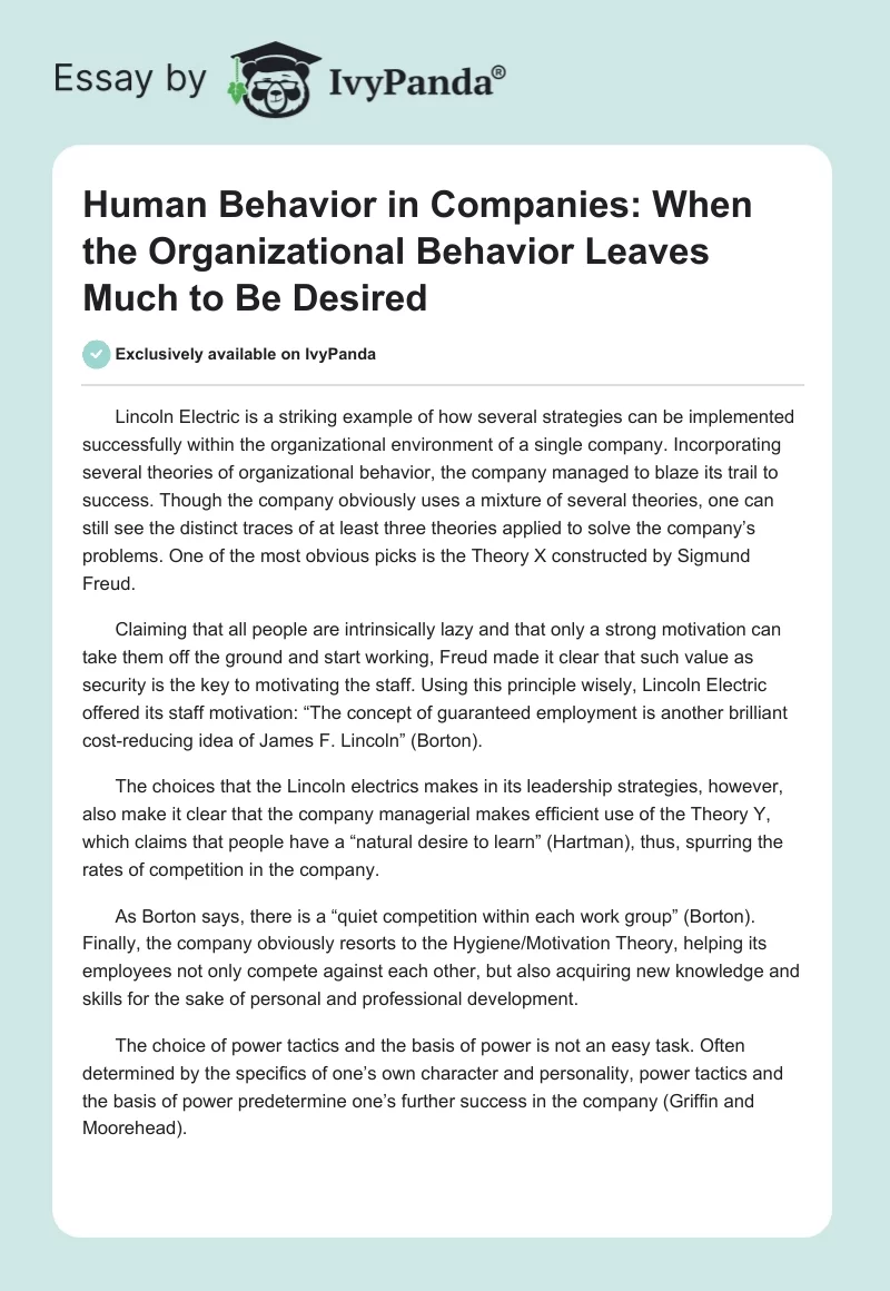 Human Behavior in Companies: When the Organizational Behavior Leaves Much to Be Desired. Page 1