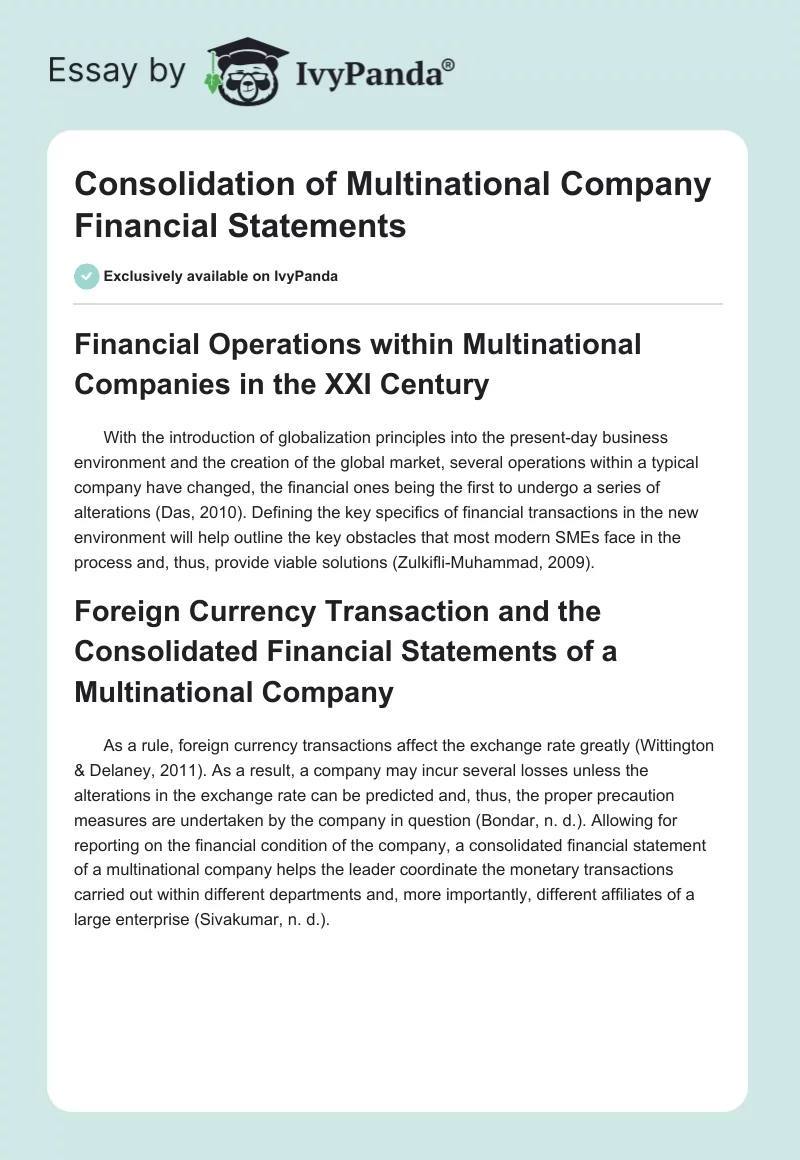 Consolidation of Multinational Company Financial Statements. Page 1