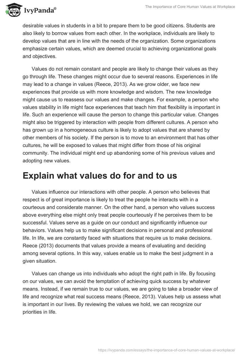 The Importance of Core Human Values at Workplace. Page 2
