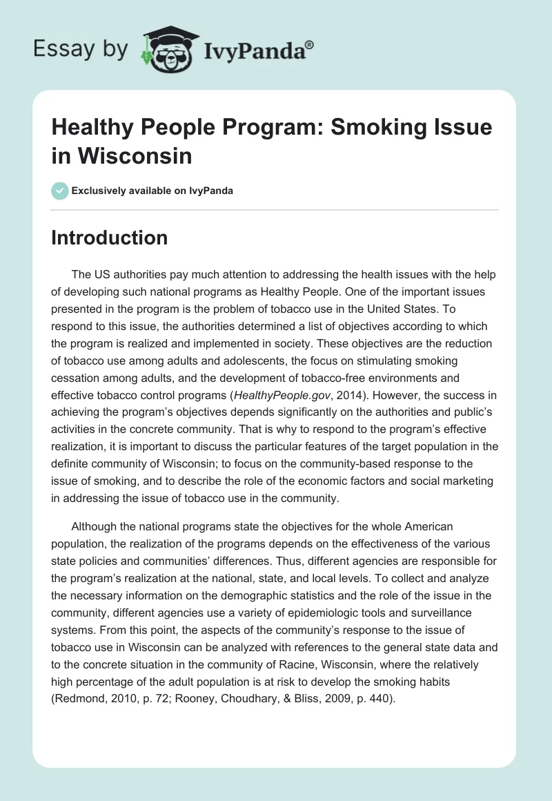 Healthy People Program: Smoking Issue in Wisconsin. Page 1