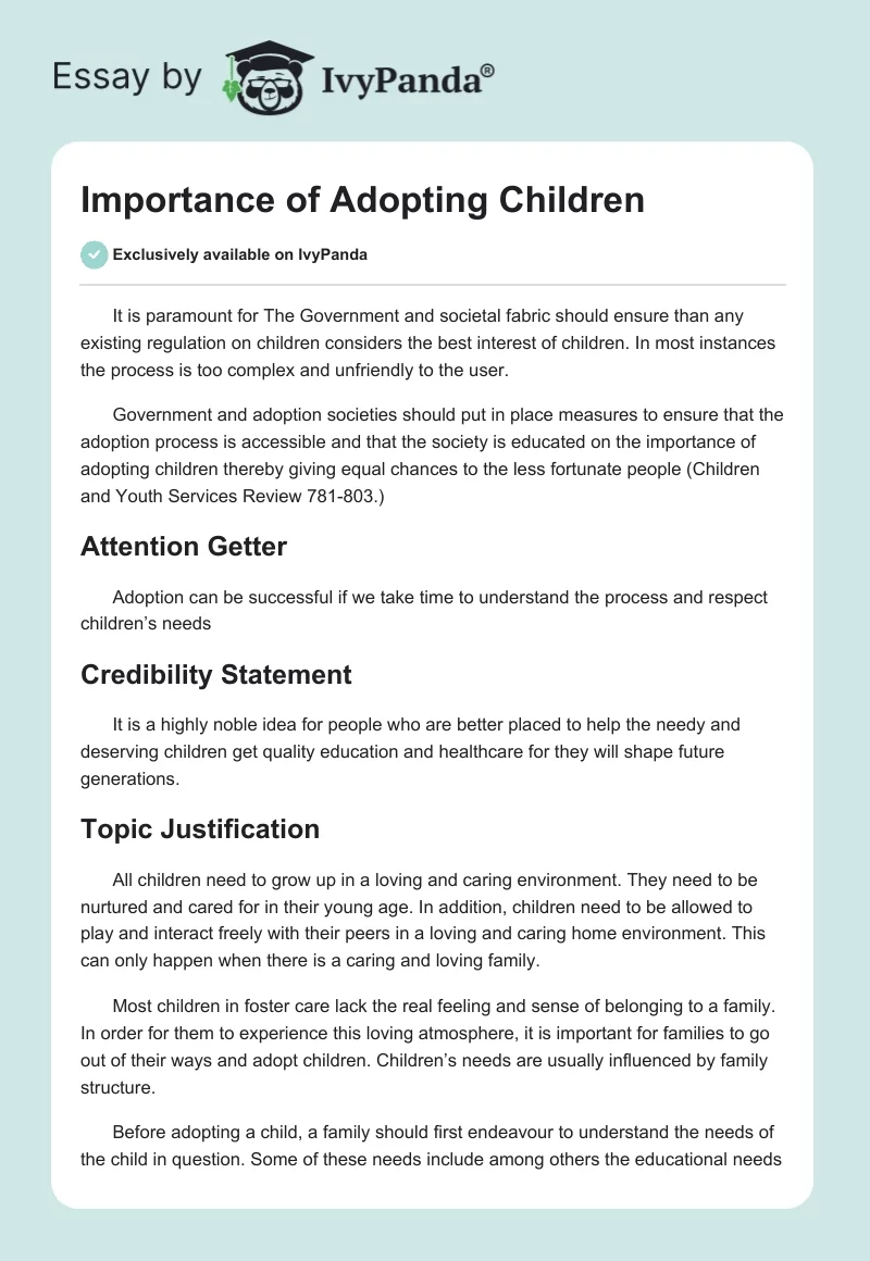 Importance of Adopting Children. Page 1
