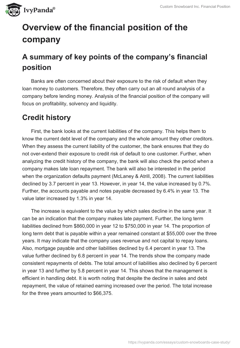 Custom Snowboard Inc. Financial Position. Page 2