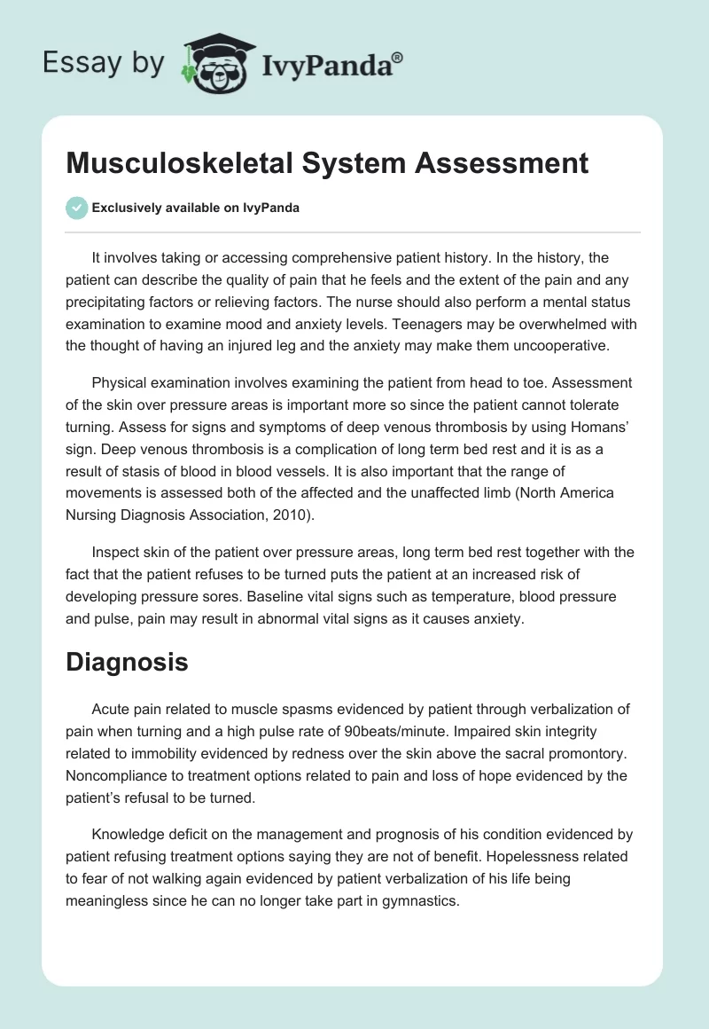 Musculoskeletal System Assessment. Page 1