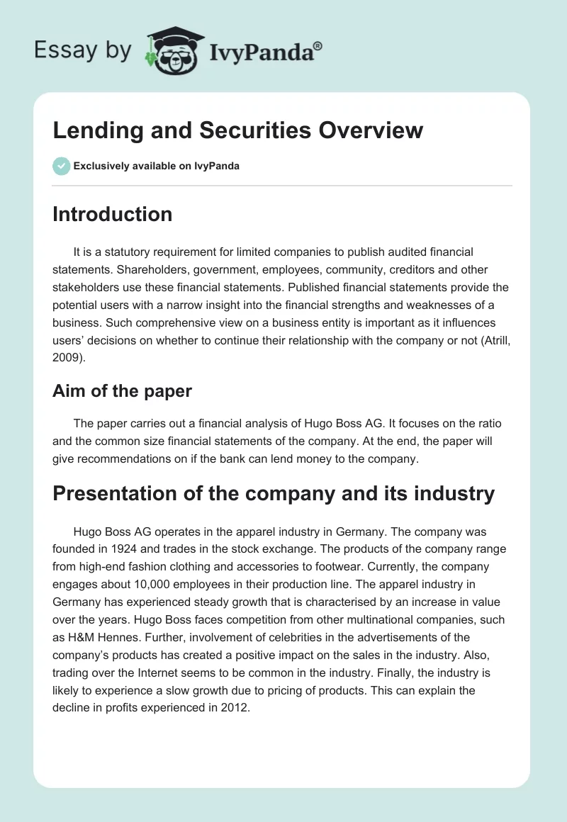 Lending and Securities Overview. Page 1