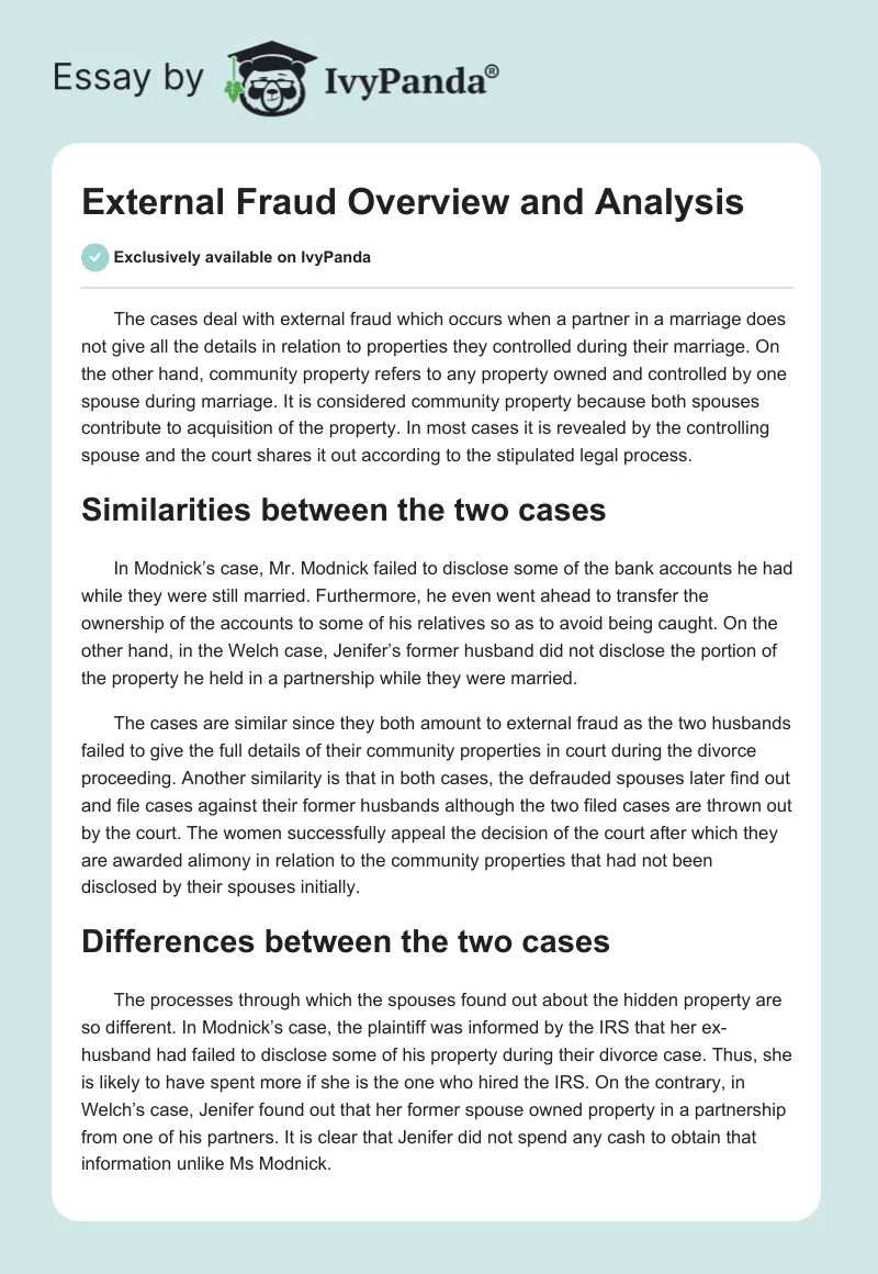 External Fraud Overview and Analysis. Page 1