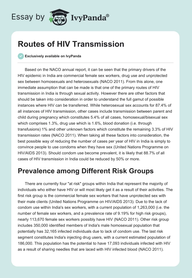 Routes of HIV Transmission. Page 1