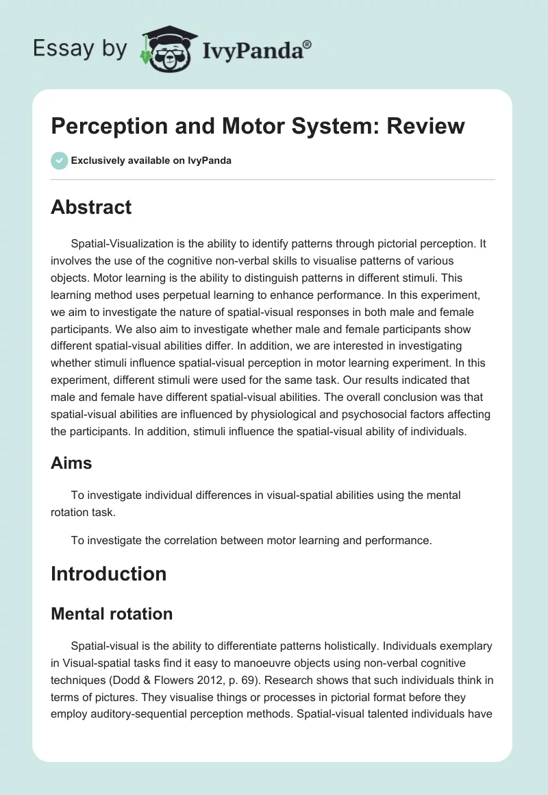 Perception and Motor System: Review. Page 1