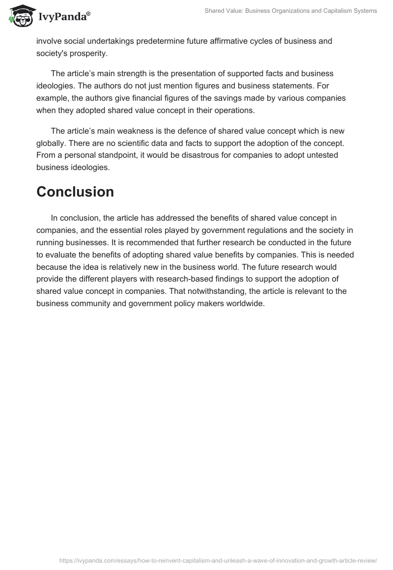 Shared Value: Business Organizations and Capitalism Systems. Page 3