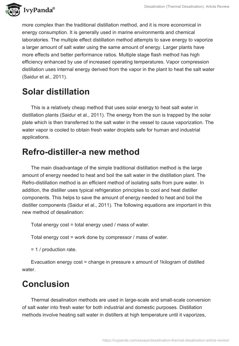 Desalination (Thermal Desalination): Article Review. Page 2