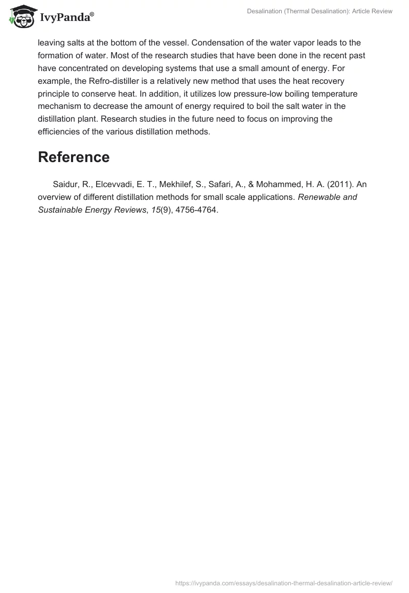 Desalination (Thermal Desalination): Article Review. Page 3